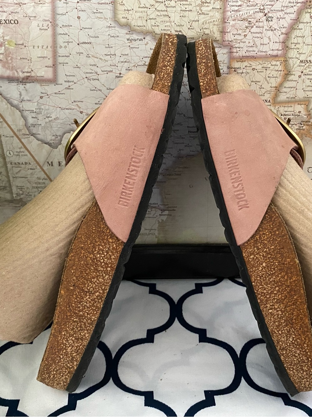 Birkenstock Madrid Gold Big Buckle Women Dusty Pink Nubuck Leather Sandal 39/7 - Picture 4 of 12